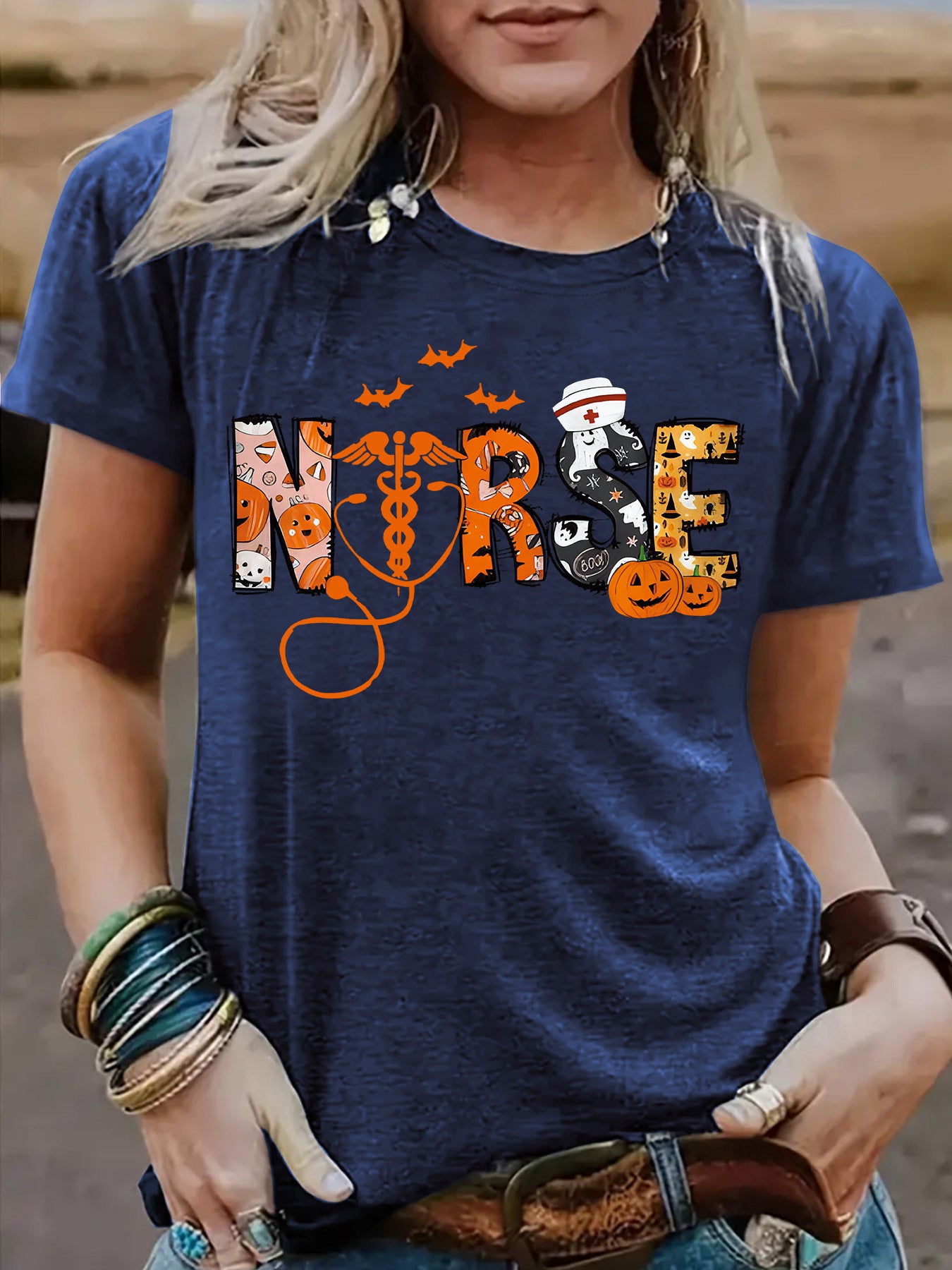 Halloween printed short sleeved t-shirt for women