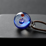 Universe Glass Bead Planets Pendant Necklace Galaxy Rope Chain Solar System Design Necklace