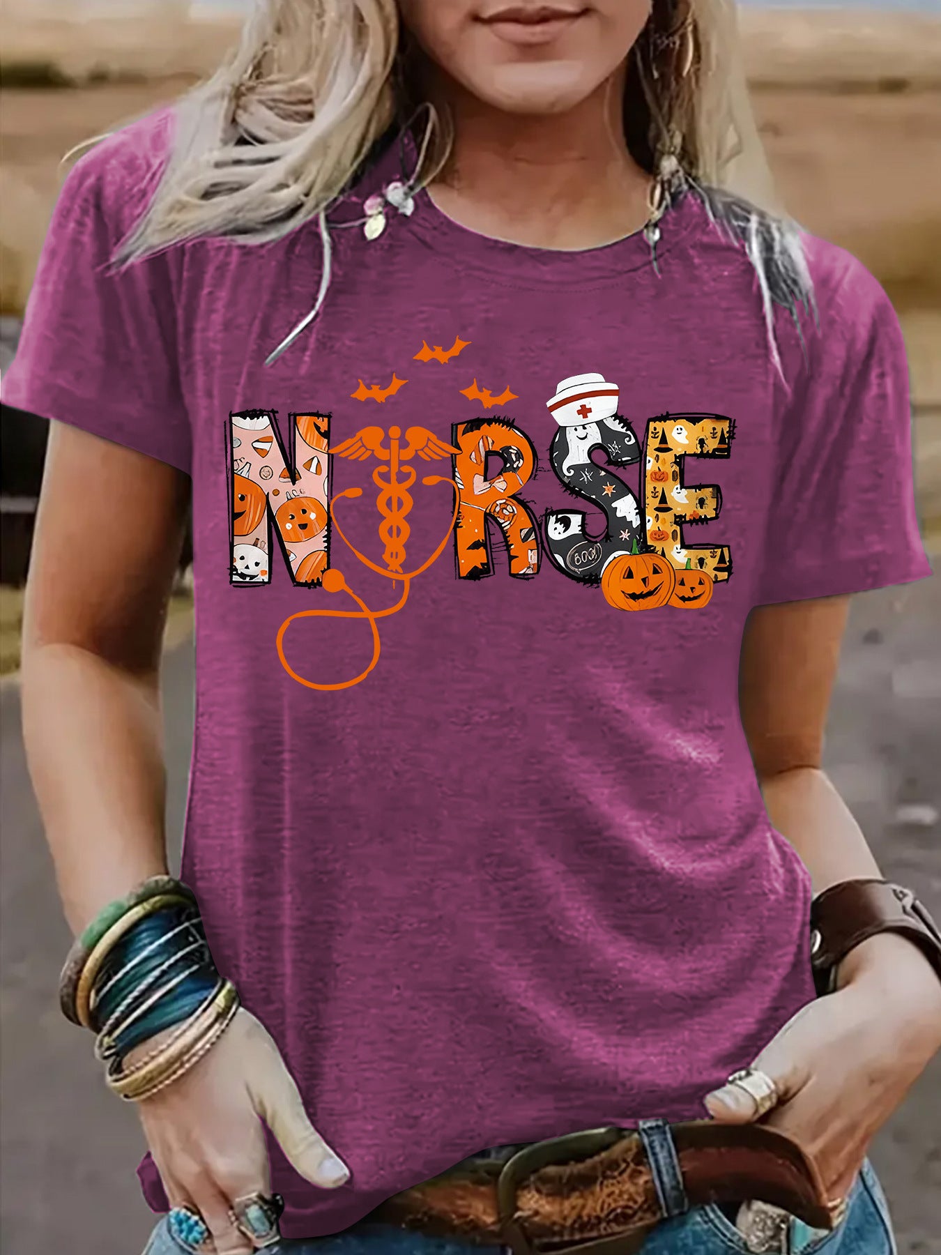 Halloween printed short sleeved t-shirt for women