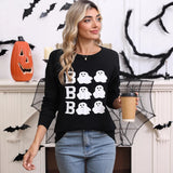 Halloween embroidery casual round neck long sleeved top with Halloween elements