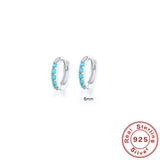 S925 Sterling Silver Circle Earrings with Turquoise and Diamond Inlay 18K Gold Plated Stud Earrings Jewelry
