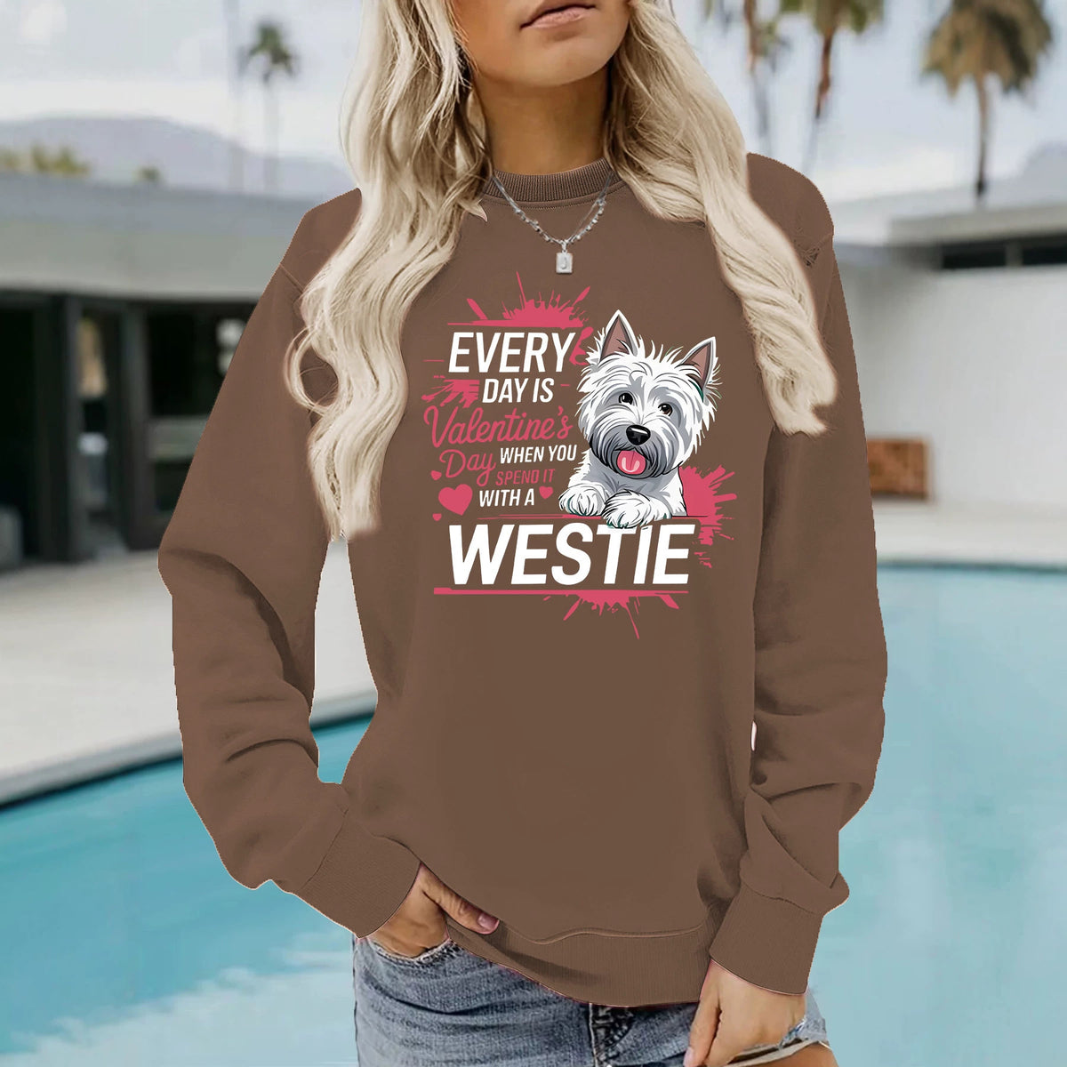West Highland White Stem Love Printed Round Neck Velvet Hoodie