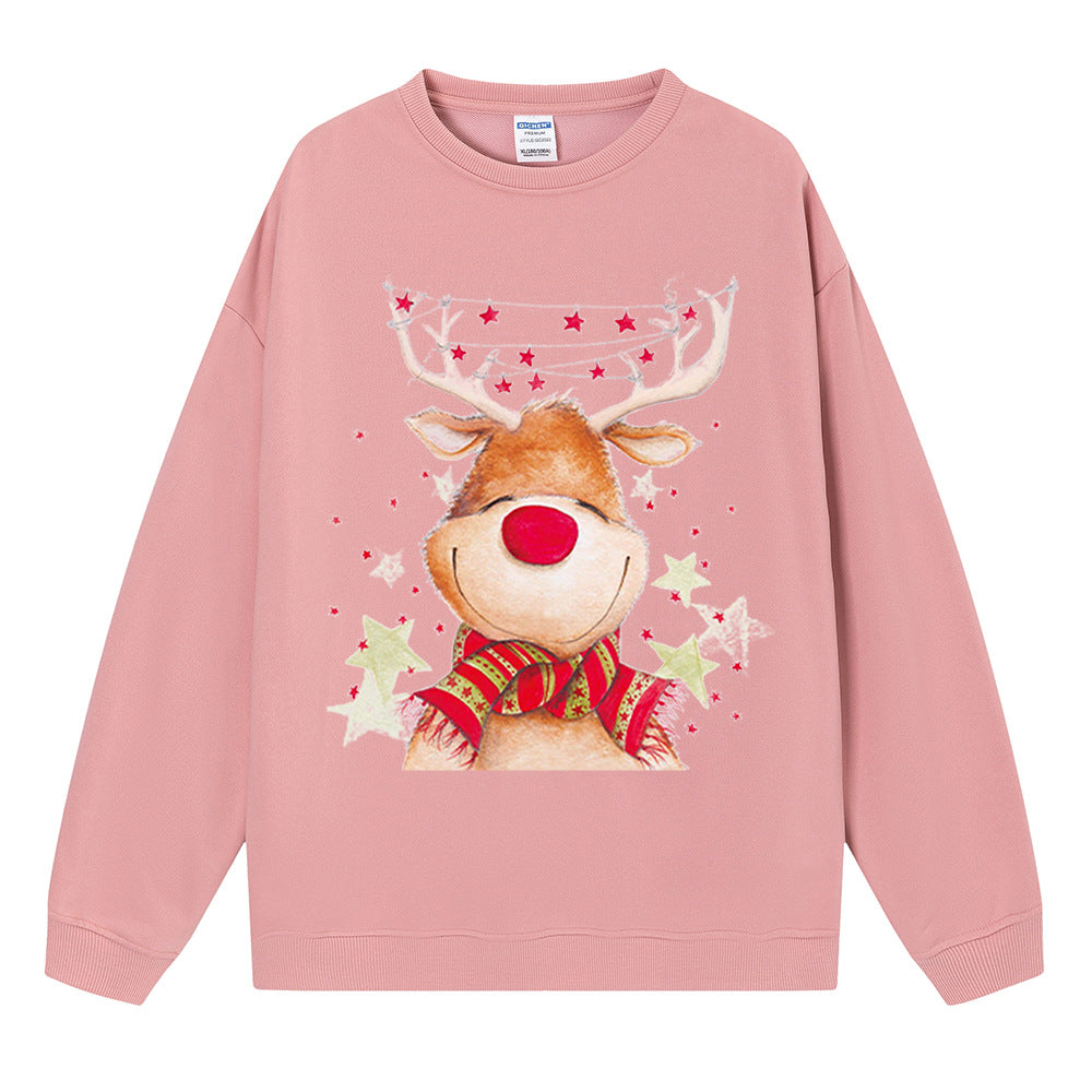 Christmas fawn reindeer hooded round neck Christmas hoodie