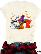 Three Halloween cat prints on short sleeves