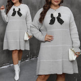 Woven Knit Dress Women's Plus Size Striped Color Block Bow Lace-Up Crochet Detail Dress