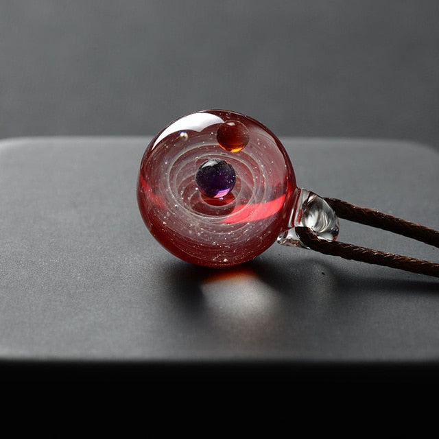 Universe Glass Bead Planets Pendant Necklace Galaxy Rope Chain Solar System Design Necklace