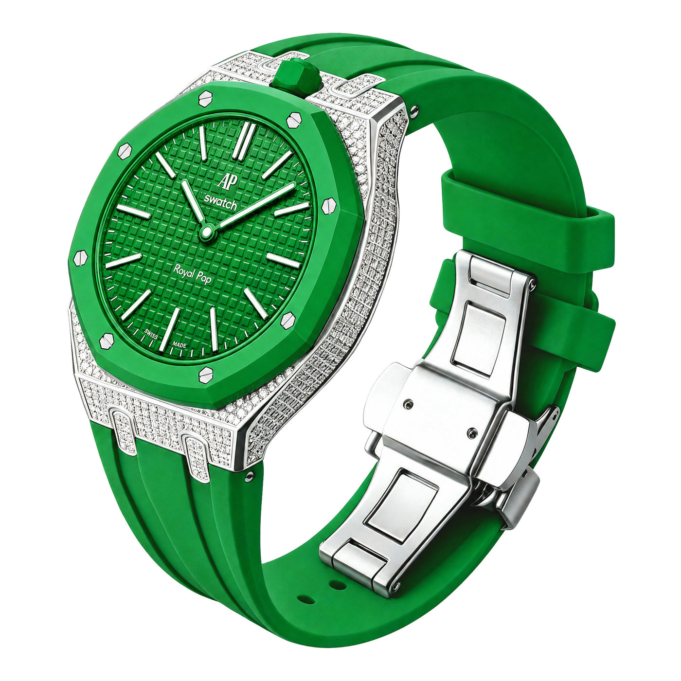 AP Collaboration Swatch Diamond-Encrusted Stainless Steel Royal Oak Royal Pop Modified Case Set