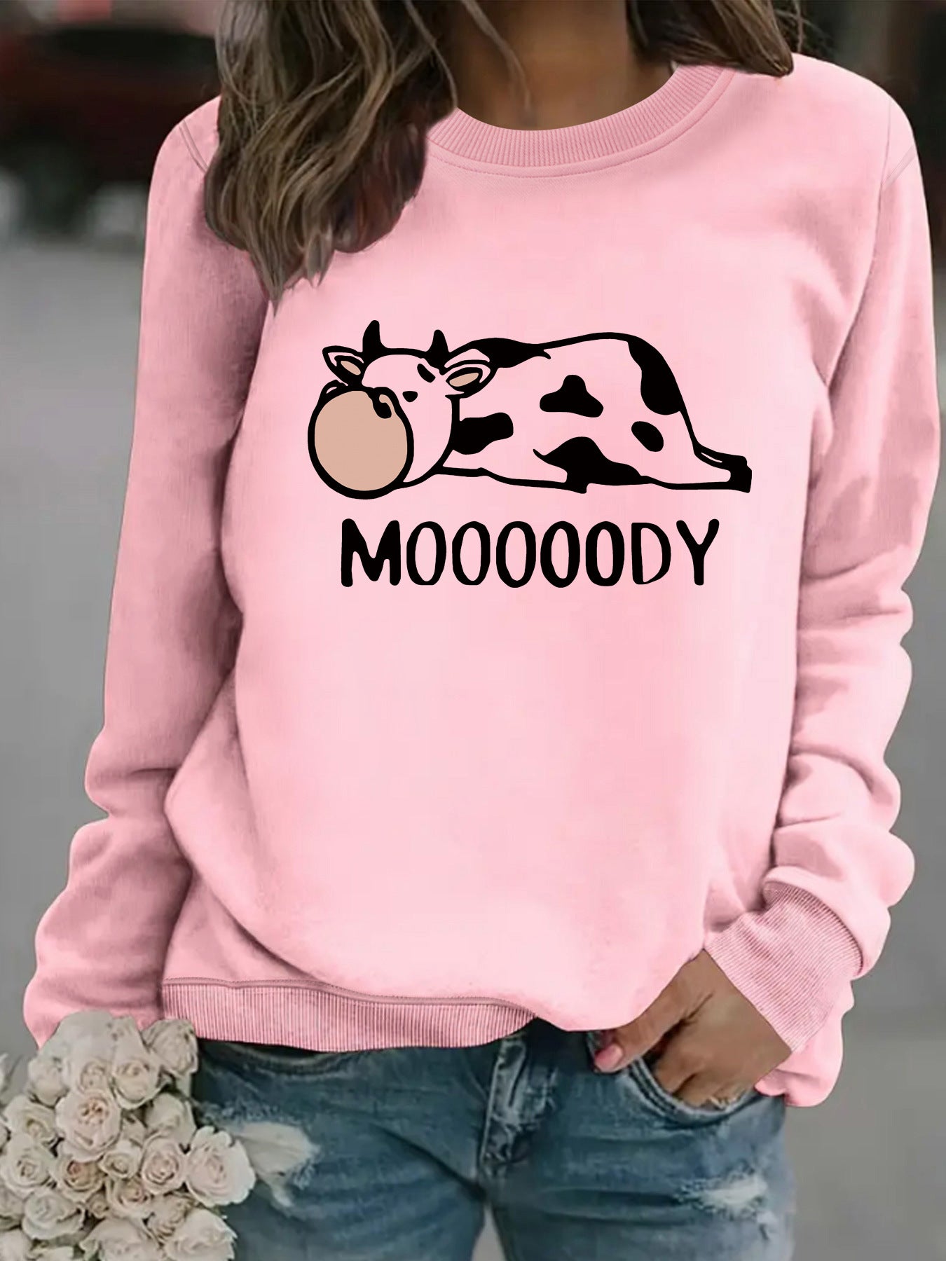 Round neck MOOOOODY printed pullover sweatshirt sweatshirt