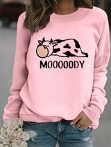 Round neck MOOOOODY printed pullover sweatshirt sweatshirt