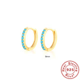 S925 Sterling Silver Circle Earrings with Turquoise and Diamond Inlay 18K Gold Plated Stud Earrings Jewelry