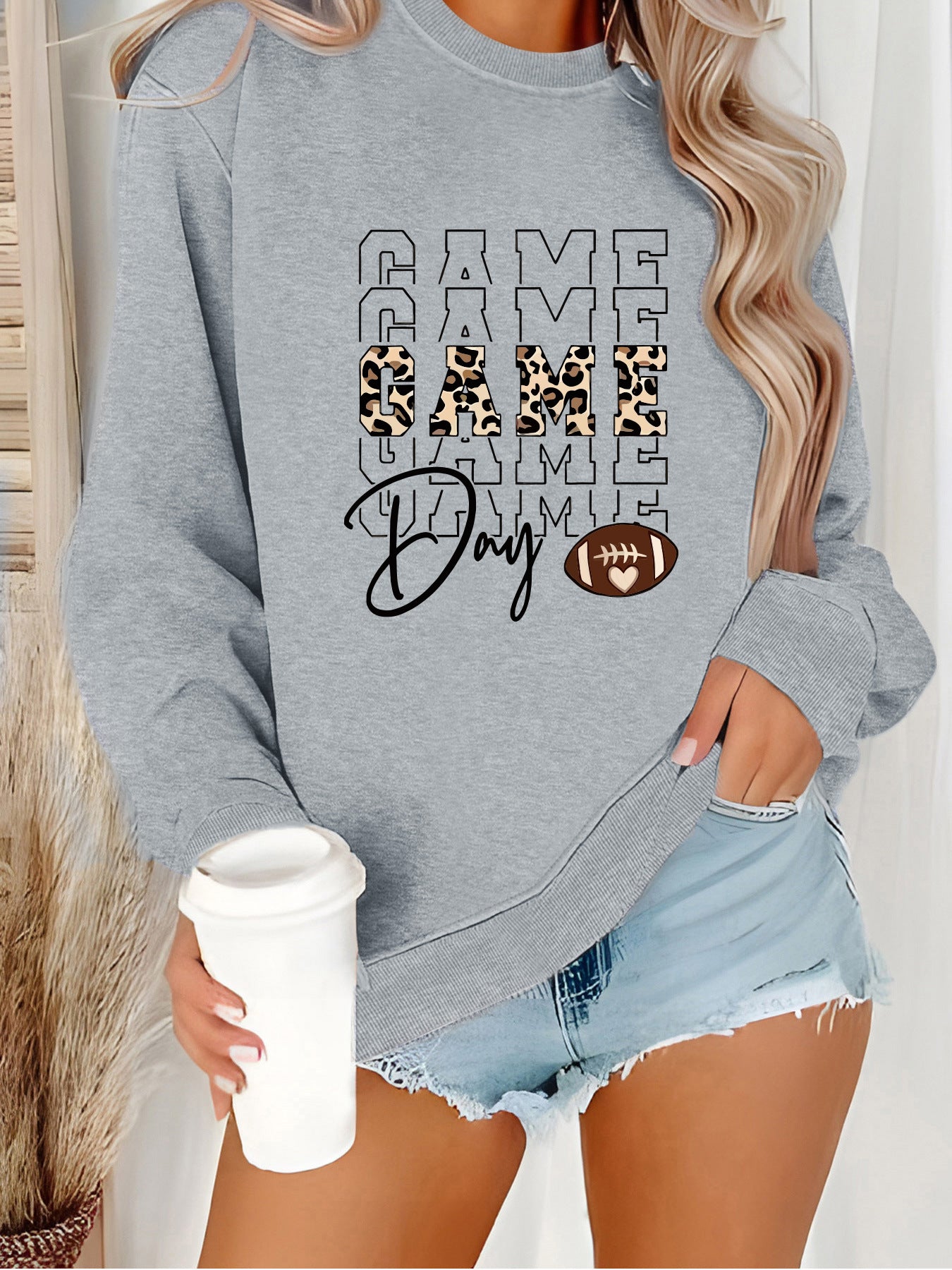 Round neck GAME printed pullover sweatshirt sweatshirt
