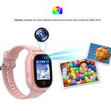 Pink kids GPS smart watch with front-facing camera for parental monitoring
