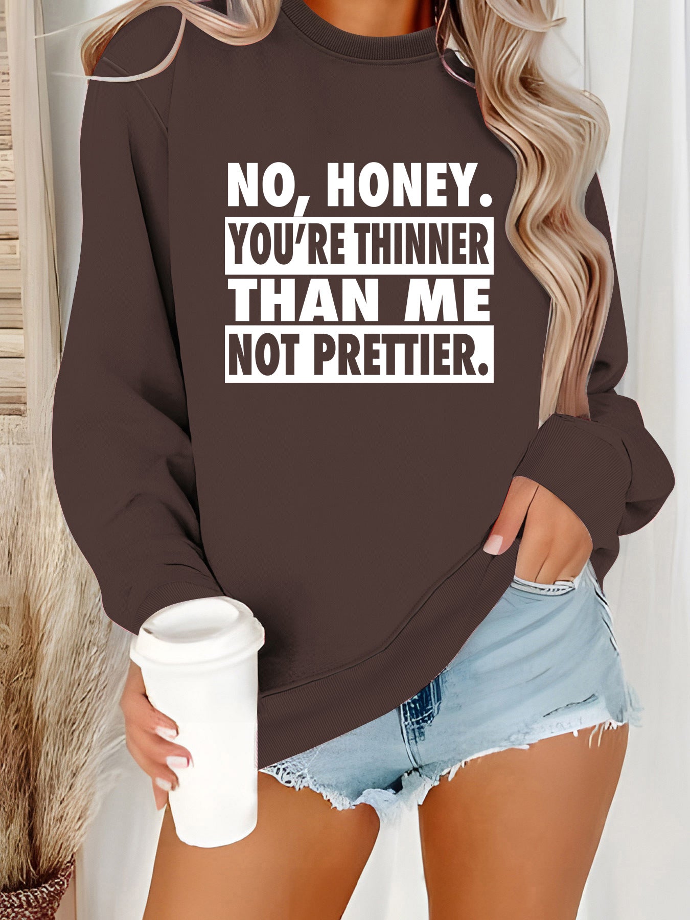 Long sleeved round neck NO, HONEY printed pullover sweatshirt sweatshirt sweatshirt