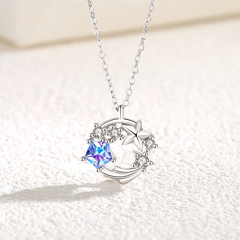 Dream Meteor Necklace Female Korean Version Ins Geometric Star Zircon Pendant 925 Sterling Silver Clavicle Chain