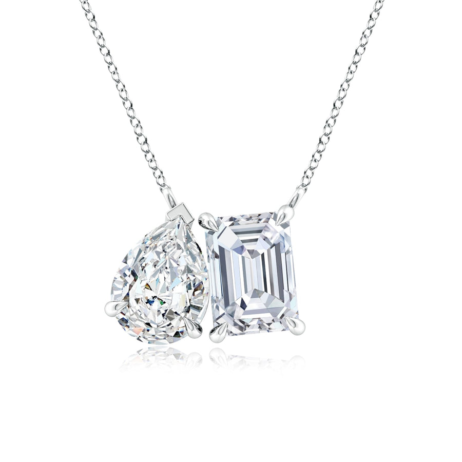 AGI Certified Lab-Grown Emerald-Cut & Pear Diamond Two-Stone Pendant in 14K White Gold – Choice of 1ctw or 2ctw