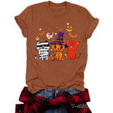 Three Halloween cat prints on short sleeves