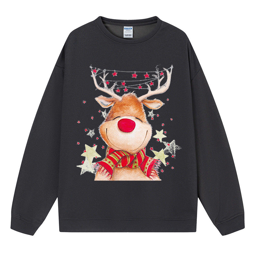 Christmas fawn reindeer hooded round neck Christmas hoodie