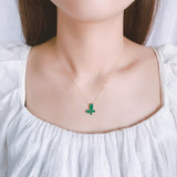YUNLI Real 18K Gold Butterfly Pendant Necklace Natural Agate Stone Pure Solid AU750 Chain Fine Jewelry Gift for Women PE020