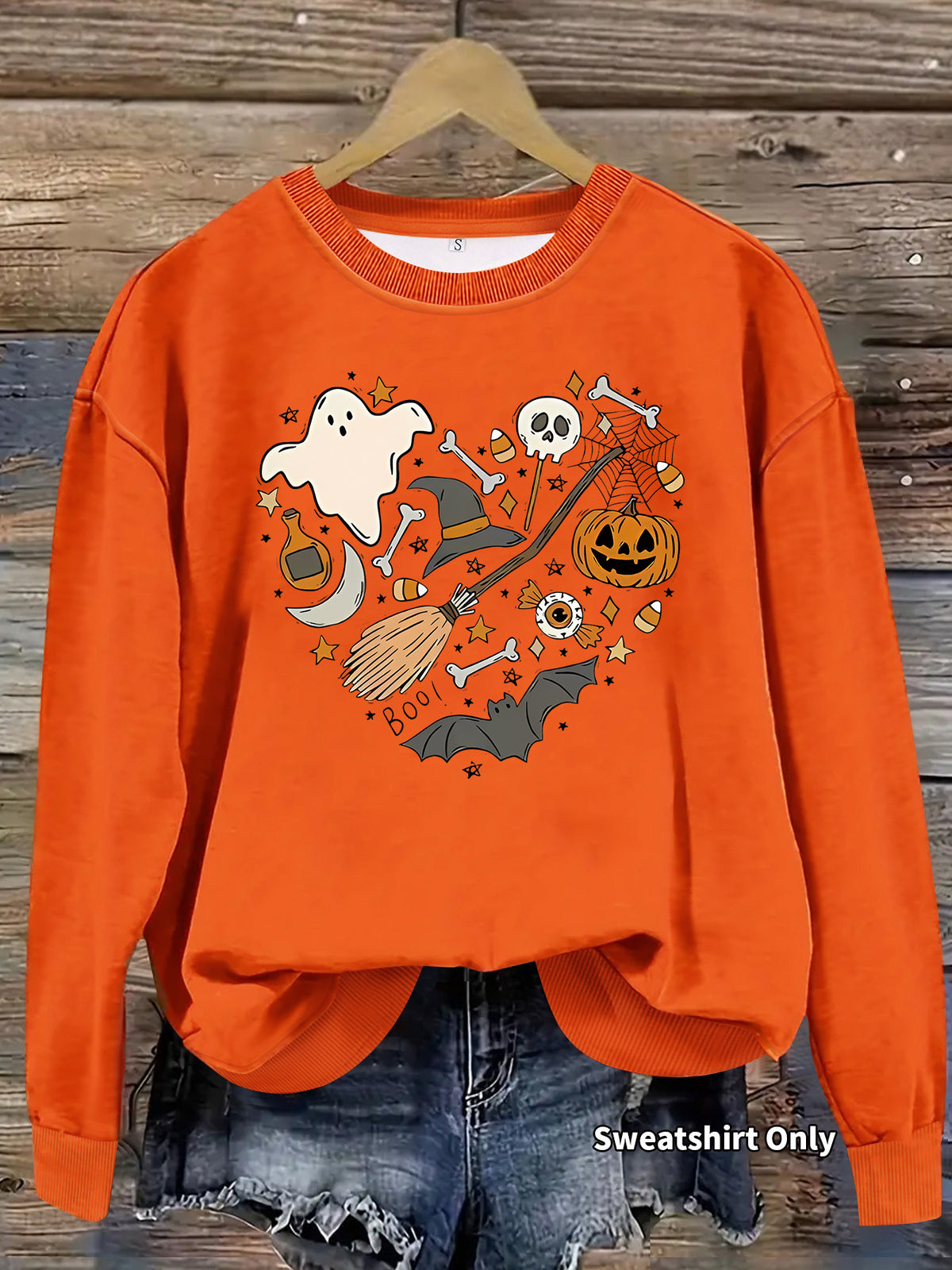Halloween Heart Doodle Sweatshirt, Halloween Graphic Crewneck Pullover