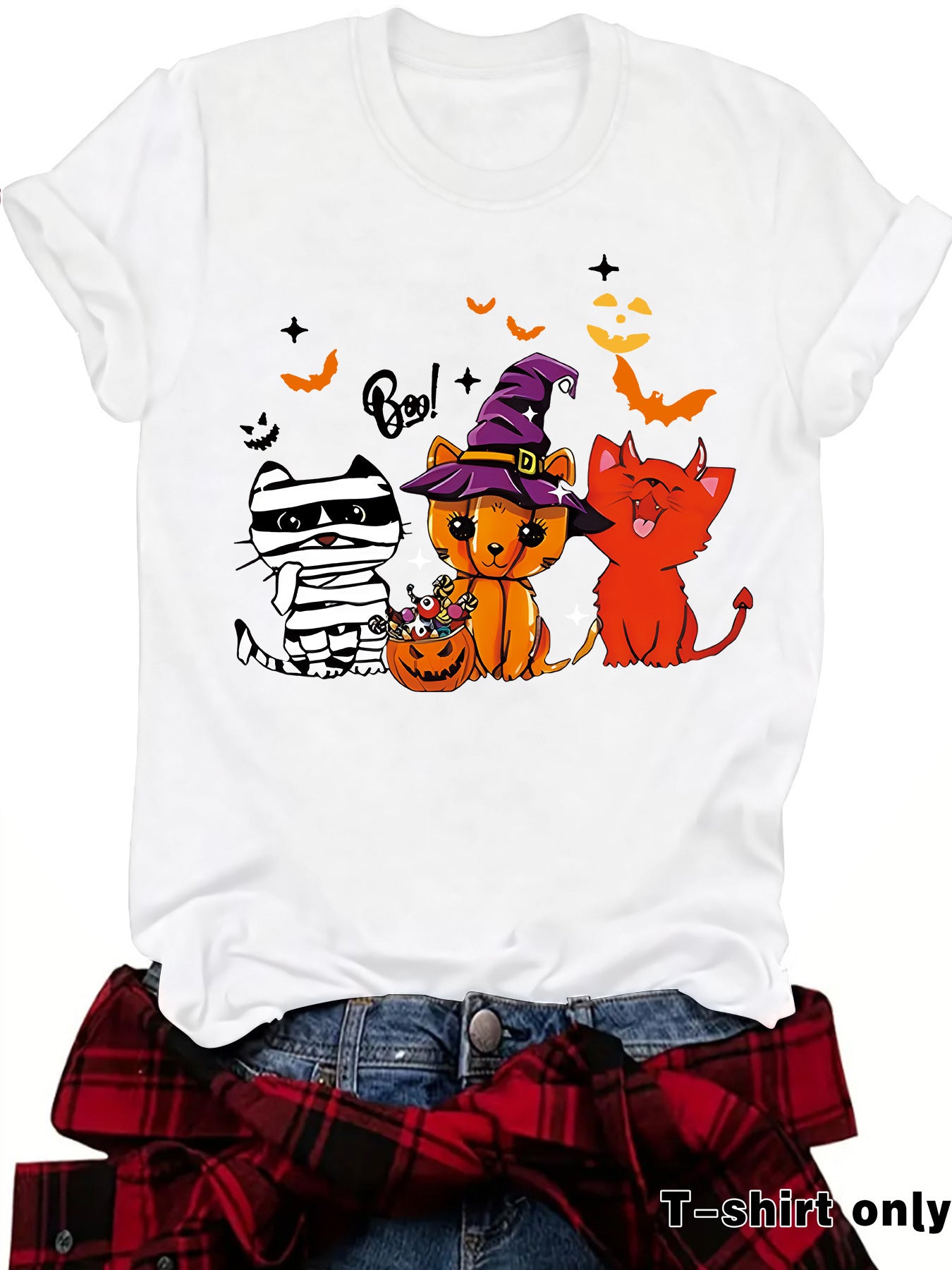 Three Halloween cat prints on short sleeves