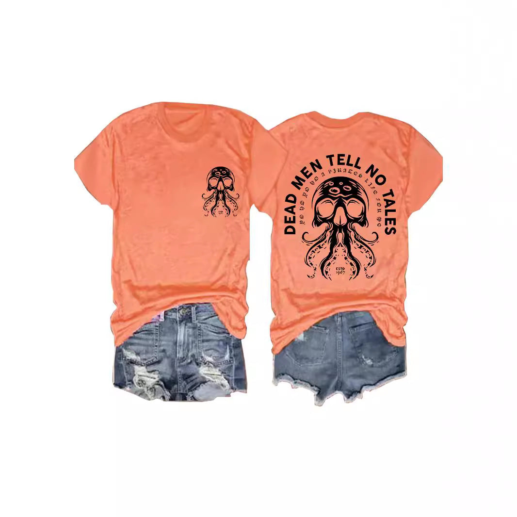 Octopus Monster Halloween Round Neck Short Sleeve