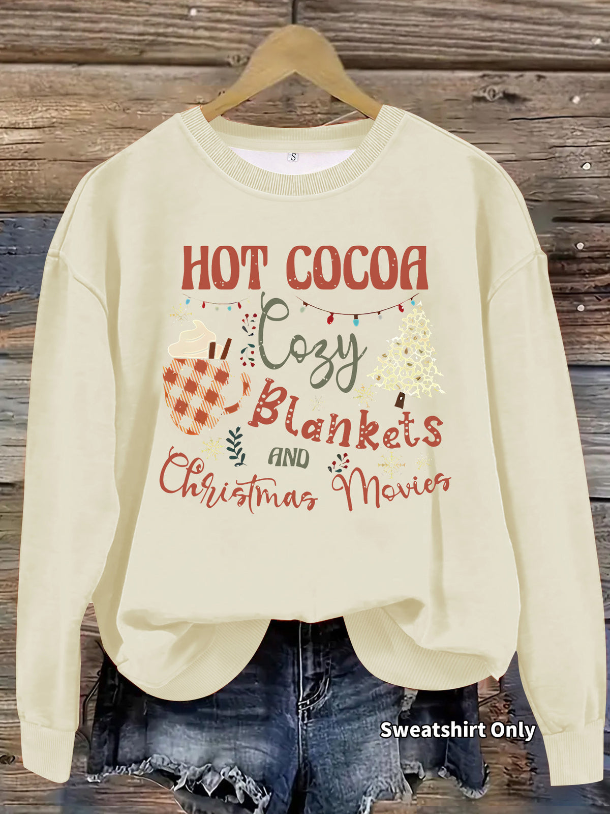 Hot Cocoa Christmas Movies Sweatshirt, Christmas Graphic Crewneck Pullover