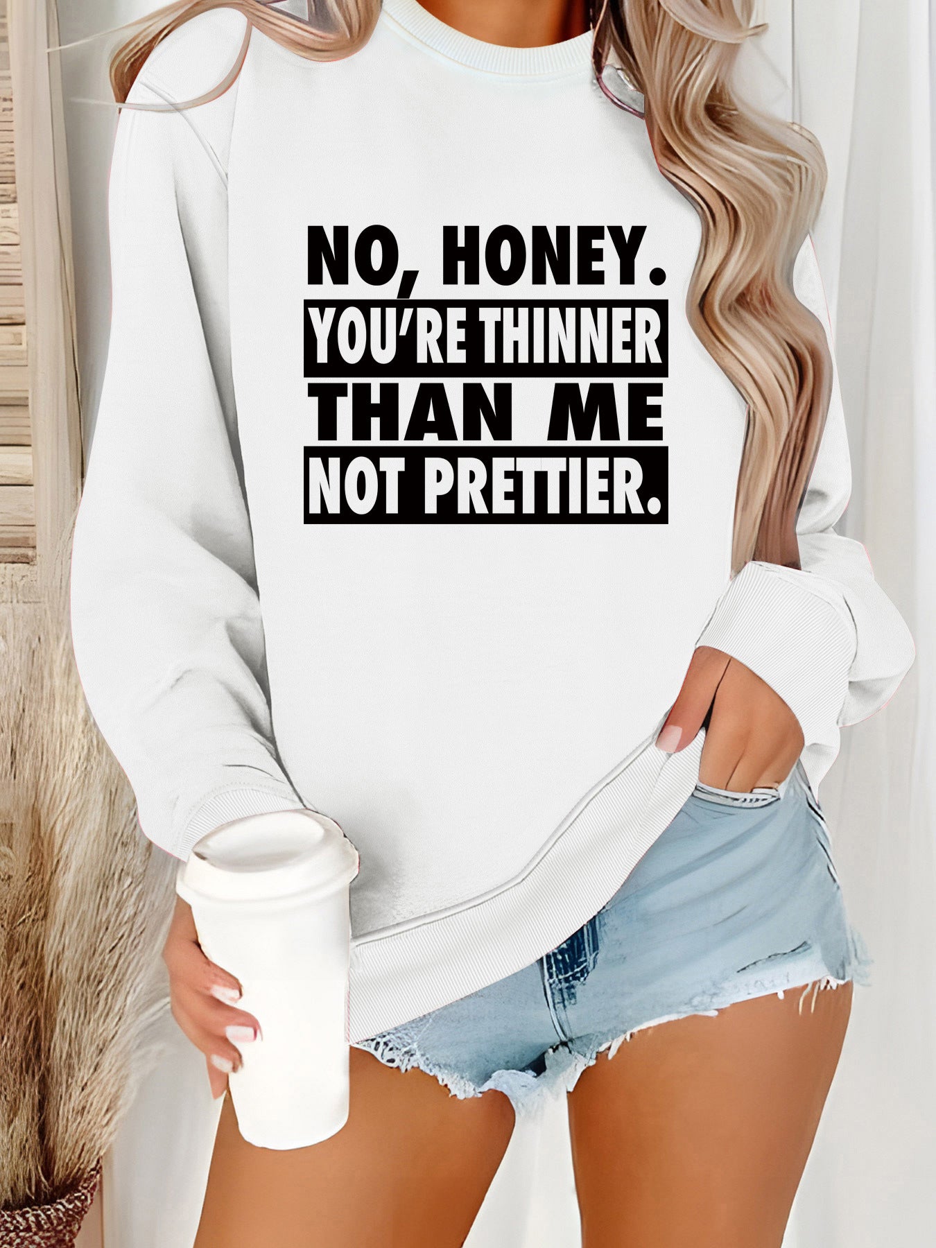Long sleeved round neck NO, HONEY printed pullover sweatshirt sweatshirt sweatshirt