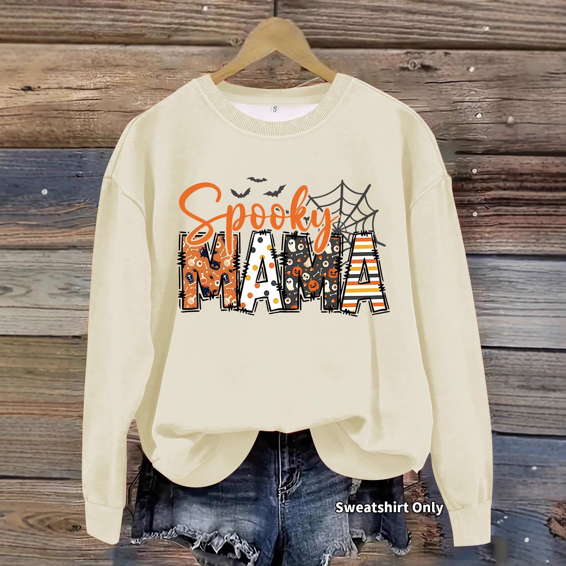 Halloween horror element printed loose hoodie