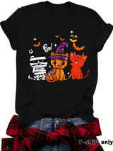 Three Halloween cat prints on short sleeves
