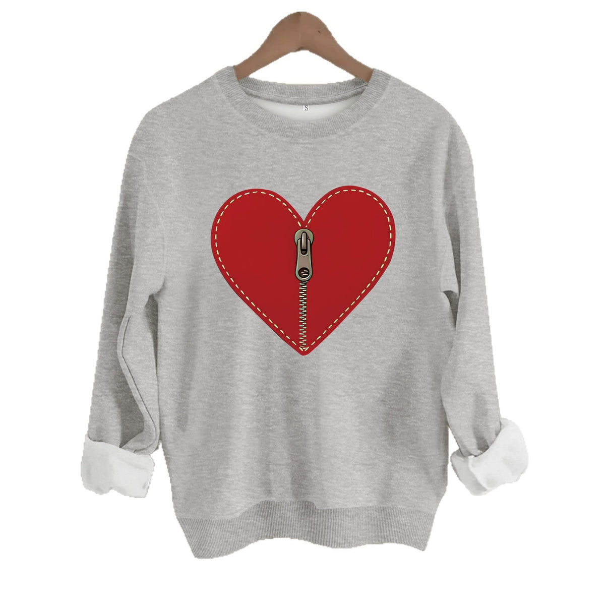 Love pattern printed round neck fleece hoodie