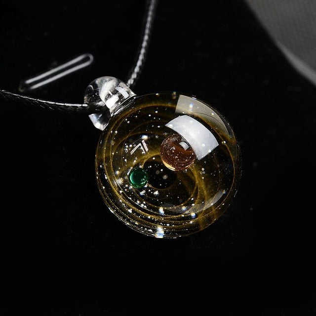 Universe Glass Bead Planets Pendant Necklace Galaxy Rope Chain Solar System Design Necklace