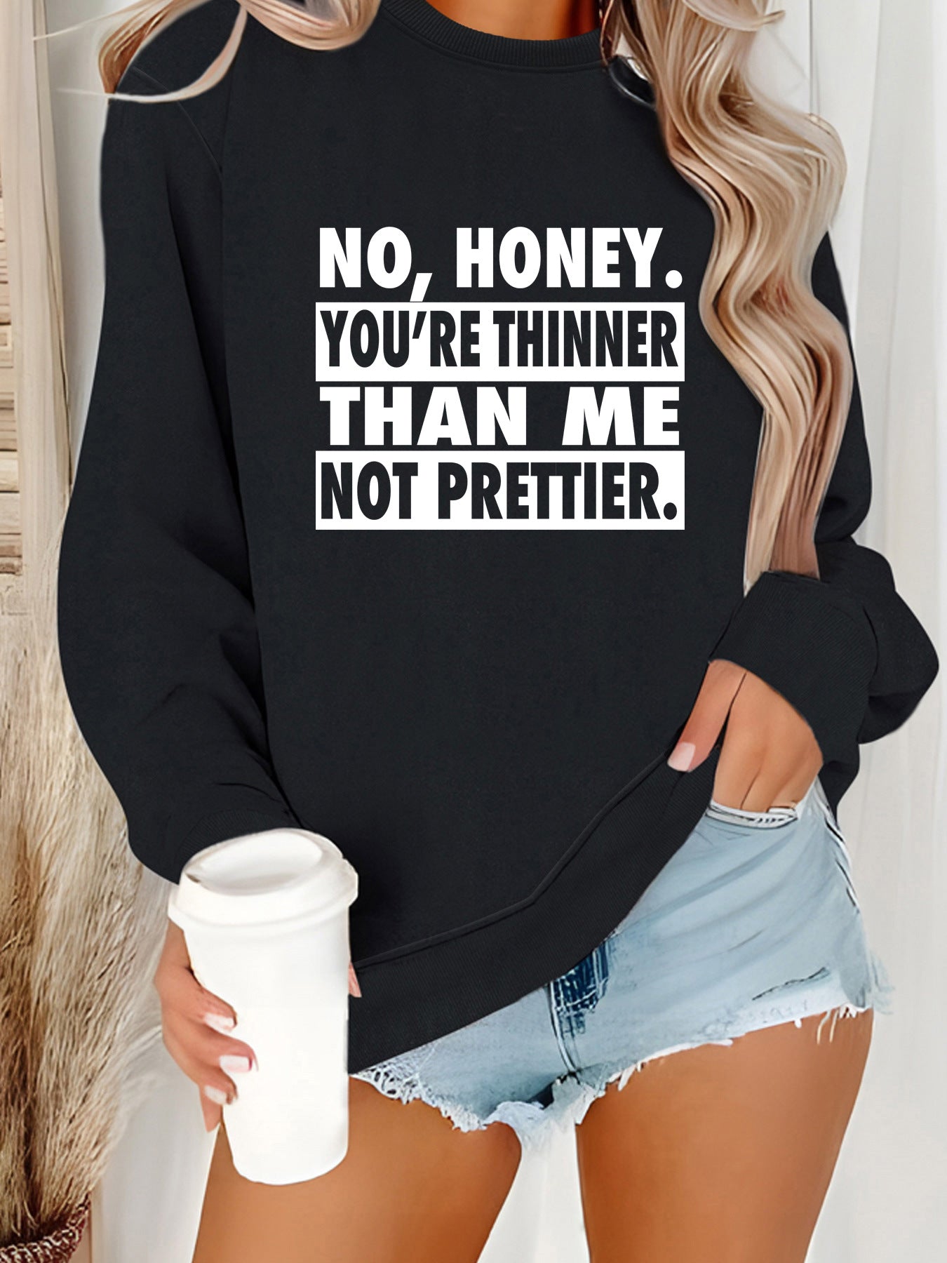 Long sleeved round neck NO, HONEY printed pullover sweatshirt sweatshirt sweatshirt