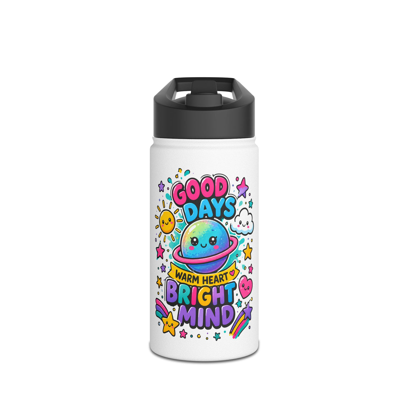 Cute Stainless Steel Water Bottle for Kids, Good Days Drink Bottle, Kawaii Space School Bottle, Positive Gift, Colorful Kids Drinkware