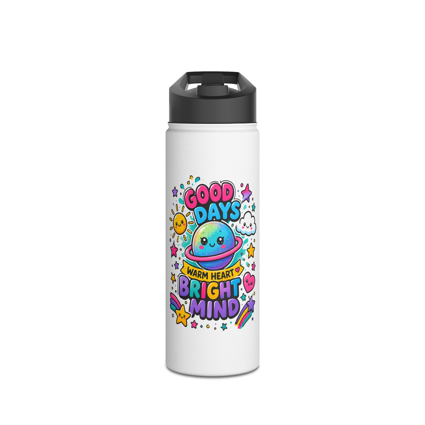 Cute Stainless Steel Water Bottle for Kids, Good Days Drink Bottle, Kawaii Space School Bottle, Positive Gift, Colorful Kids Drinkware