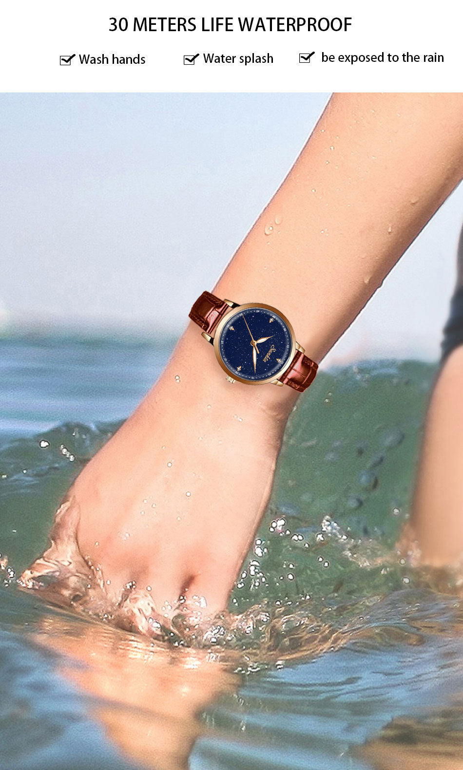 SUNKTA Ladies Quartz Watch Exquisite Starry Dial Delicate Ladies Waterproof Watch