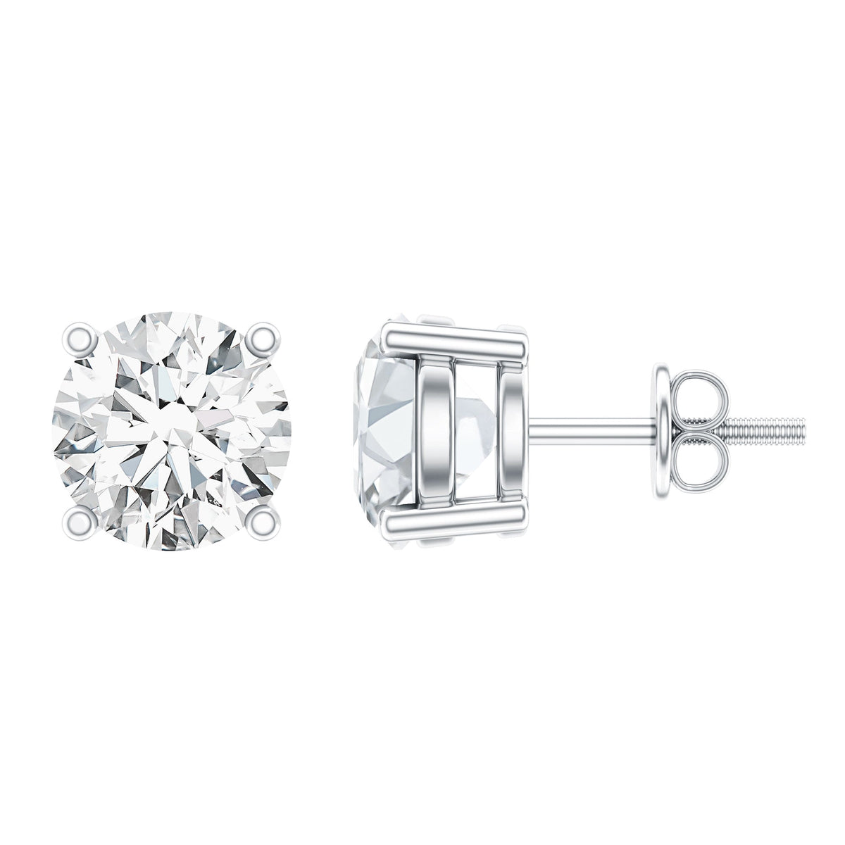 IGI Certified 2 Carat Round Lab Grown Diamond Stud Earrings with Screw Backs
