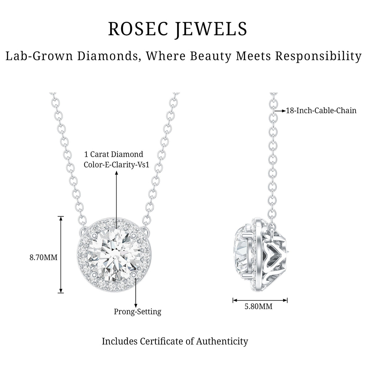 1 Carat Lab Grown Diamond Bridal Necklace with IGI Certificate
