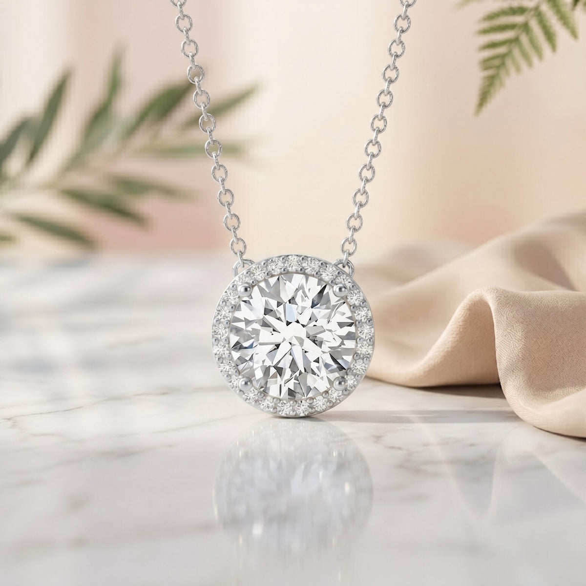 IGI Certified 3 Carat Lab Grown Diamond Necklace with Halo