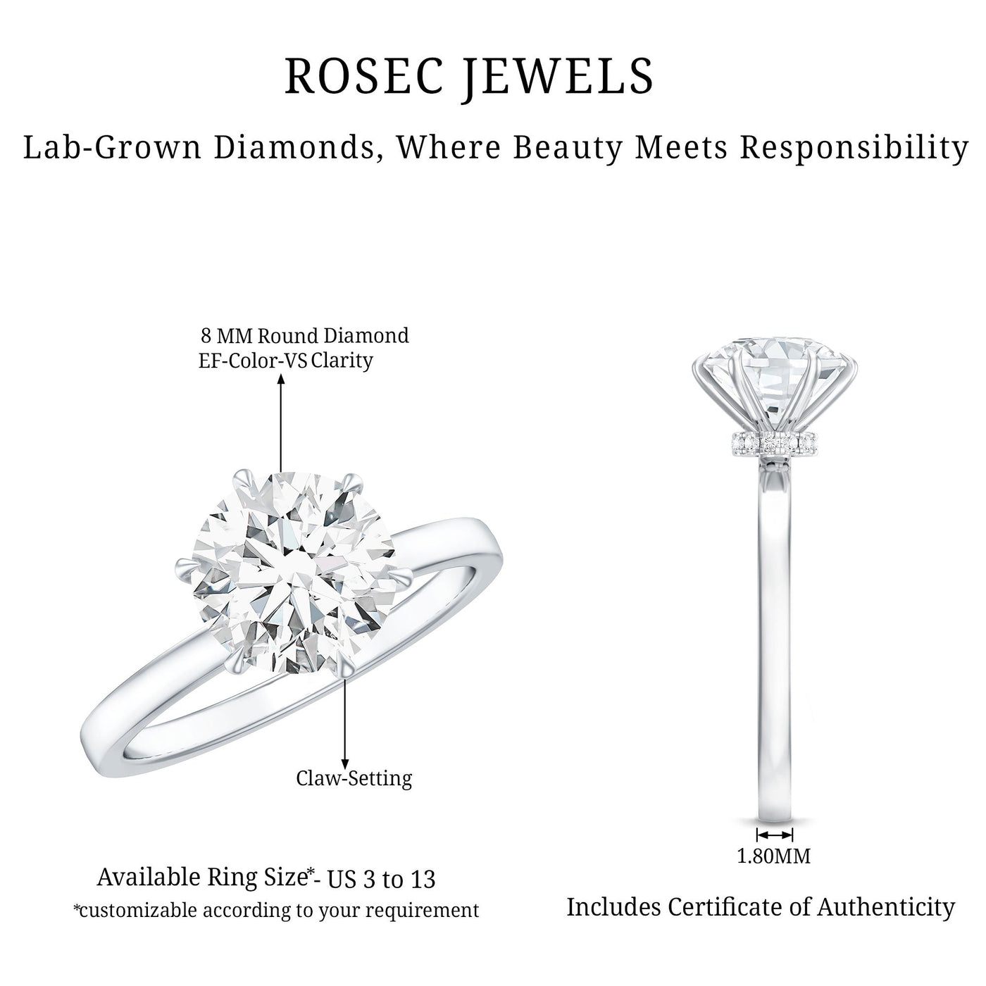 2 Carat Lab Grown Diamond Solitaire Engagement Ring with Hidden Halo