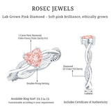 1 CT IGI Certified Lab Grown Pink Diamond Heart Engagement Ring with Crossover Shank