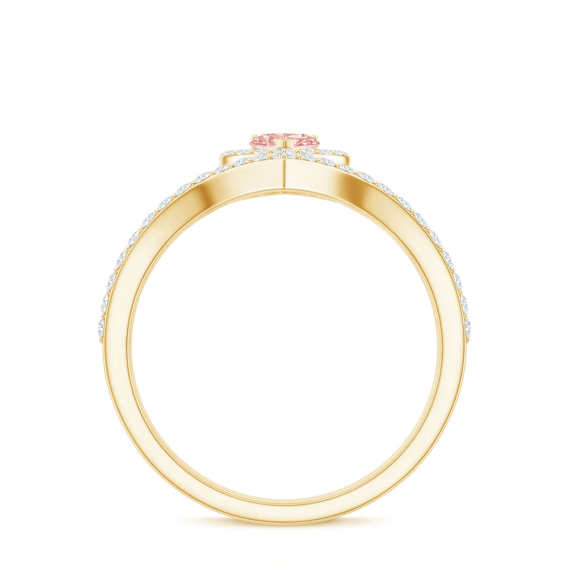 Heart Shape Lab Grown Pink and White Diamond Wedding Ring Set with IGI Certificate