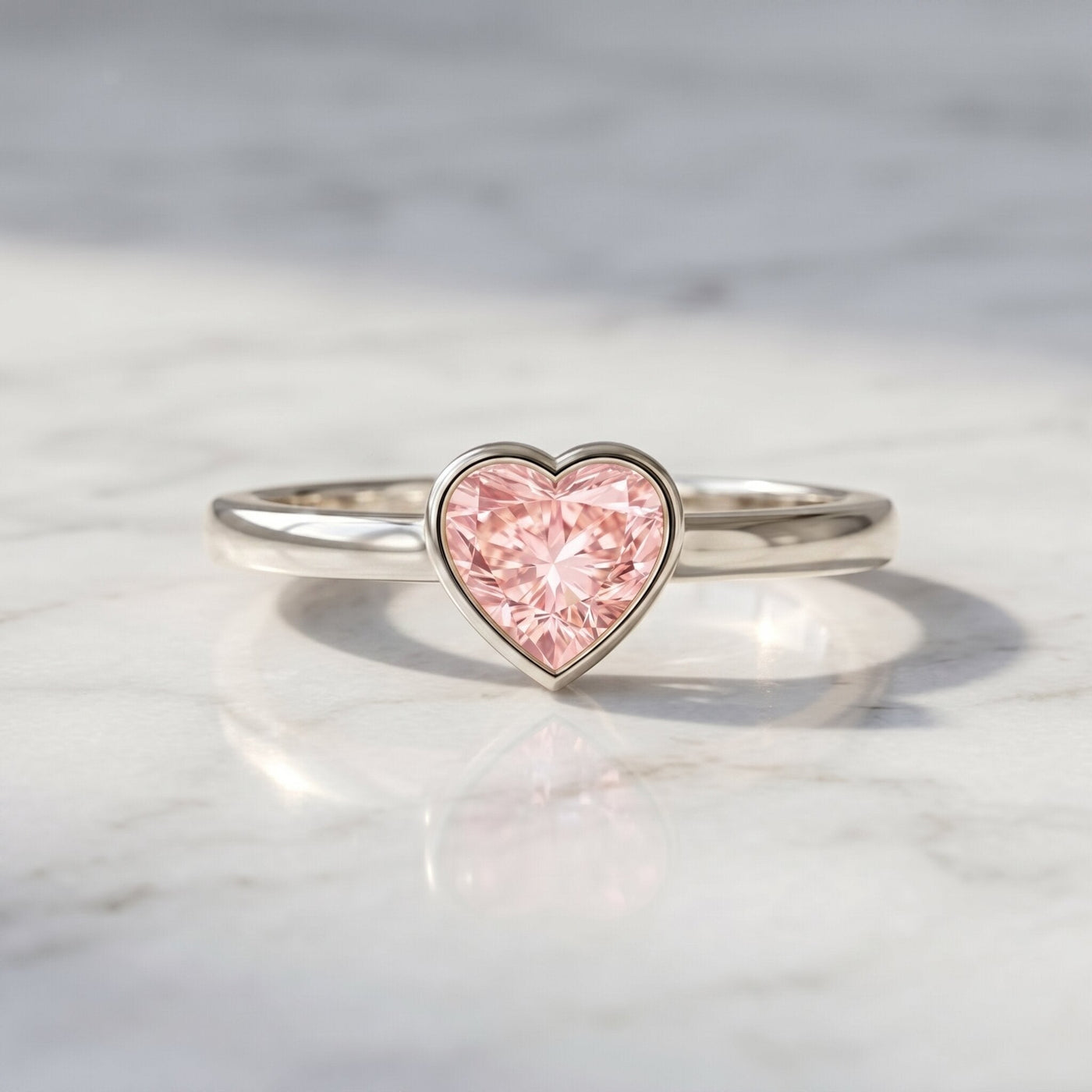 Bezel Set Lab Grown Pink Diamond Solitaire Promise Ring with IGI Certificate