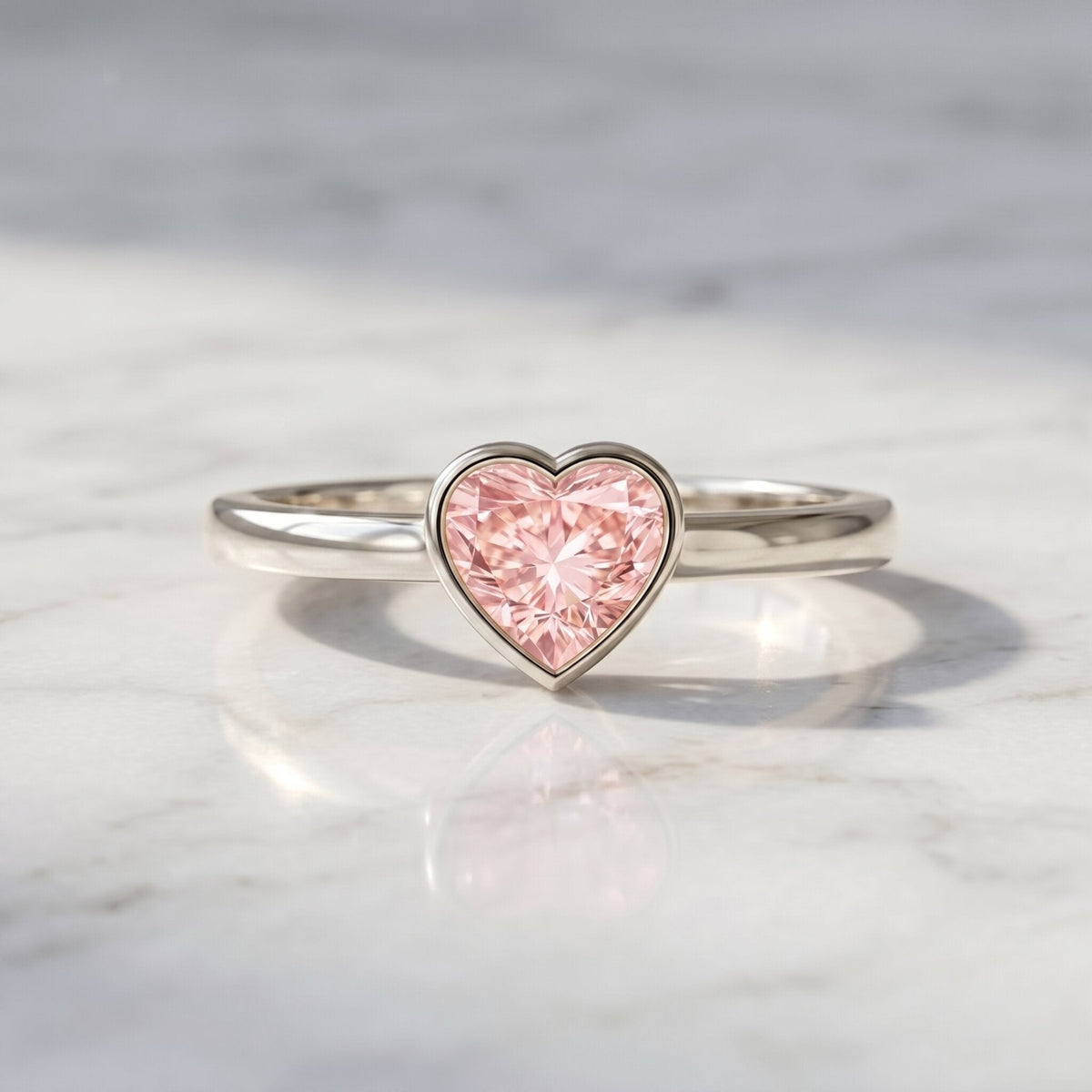 Bezel Set Lab Grown Pink Diamond Solitaire Promise Ring with IGI Certificate
