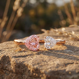 Heart Shape Lab Grown Pink White Diamond Toi Et Moi Promise Ring with IGI Certificate