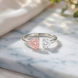 Heart Shape Lab Grown Pink White Diamond Toi Et Moi Promise Ring with IGI Certificate