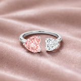 Heart Shape Lab Grown Pink White Diamond Toi Et Moi Promise Ring with IGI Certificate
