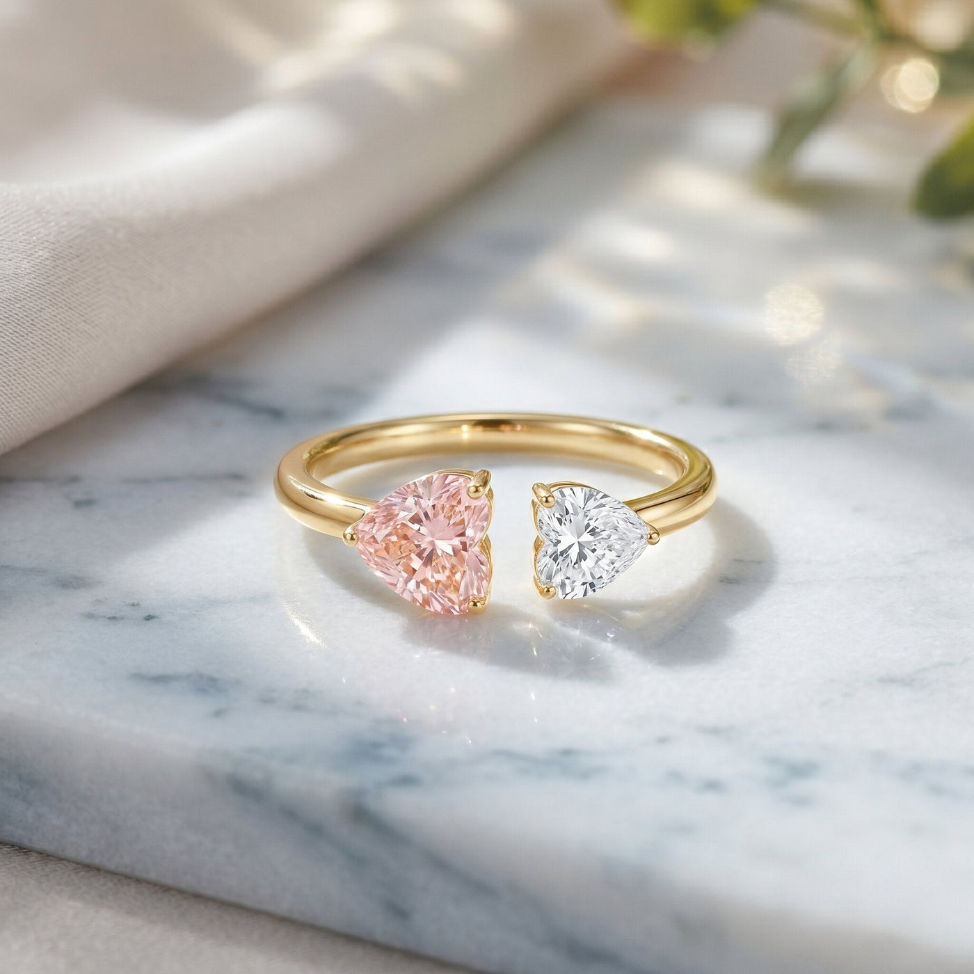 Heart Shape Lab Grown Pink White Diamond Toi Et Moi Promise Ring with IGI Certificate