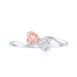 Lab Grown Pink and White Diamond Double Heart Promise Ring IGI Certified