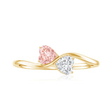 Lab Grown Pink and White Diamond Double Heart Promise Ring IGI Certified