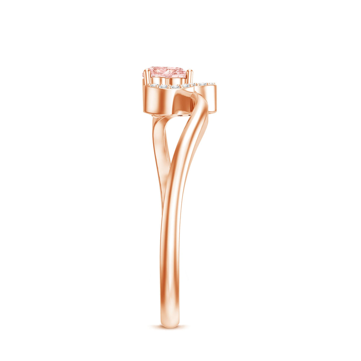 IGI Certified Lab Grown Pink Diamond Heart Promise Ring with Twisted Band